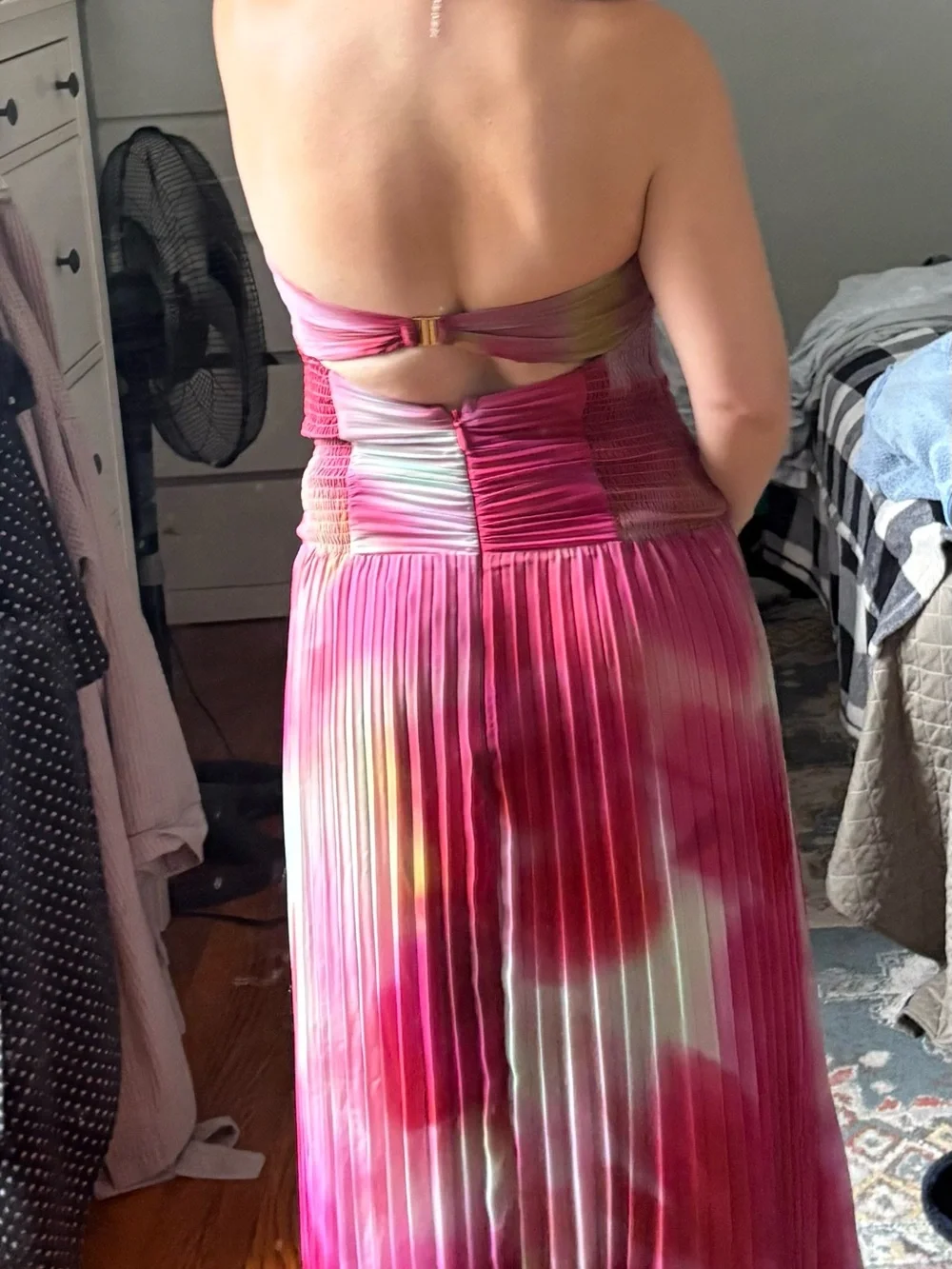 Abercrombie & Fitch Pink Ombre Pleated Maxi Dress